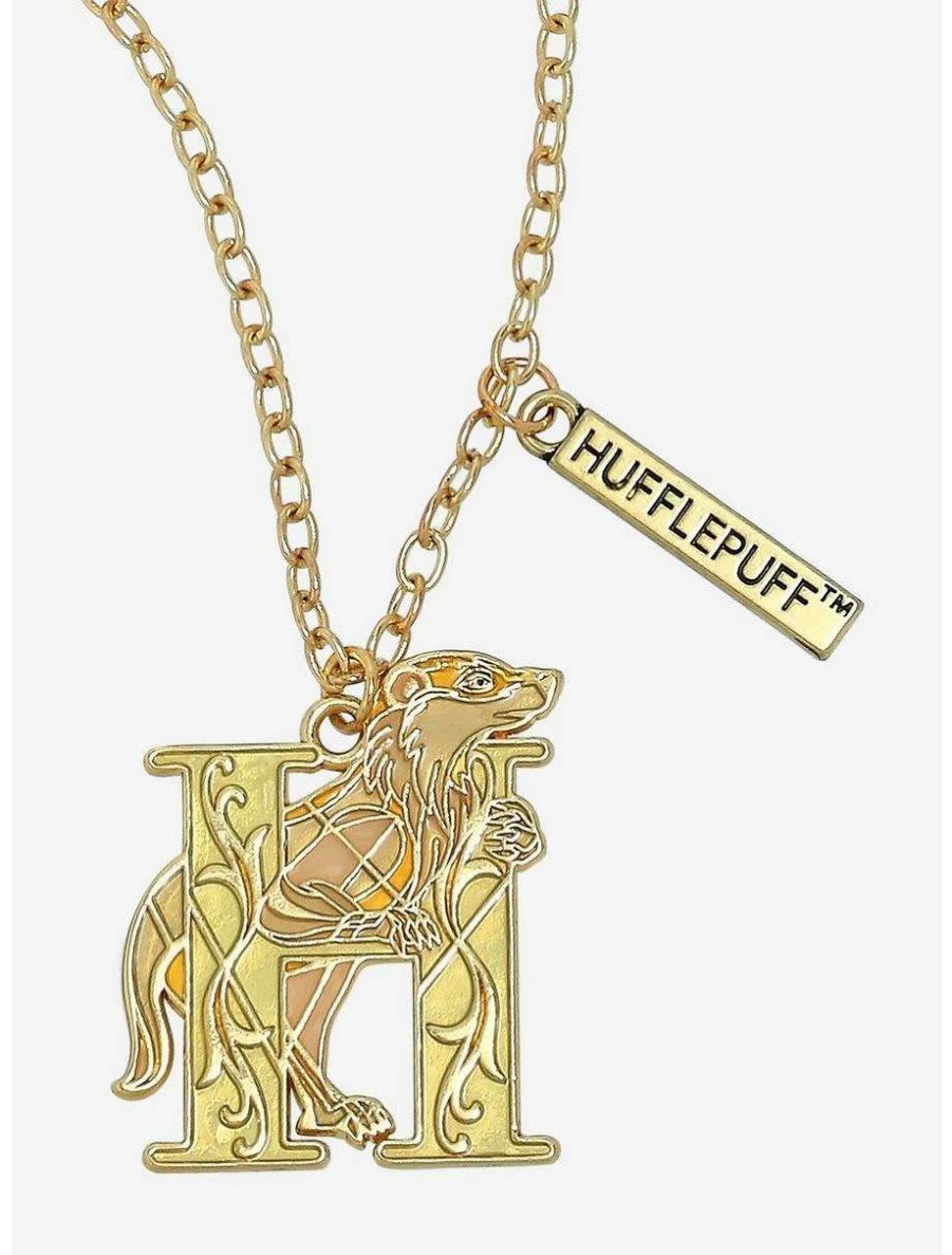 Necklaces * | Necklaces Harry Potter Hufflepuff Badger Stained Glass Necklace Boxlunch Exclusive