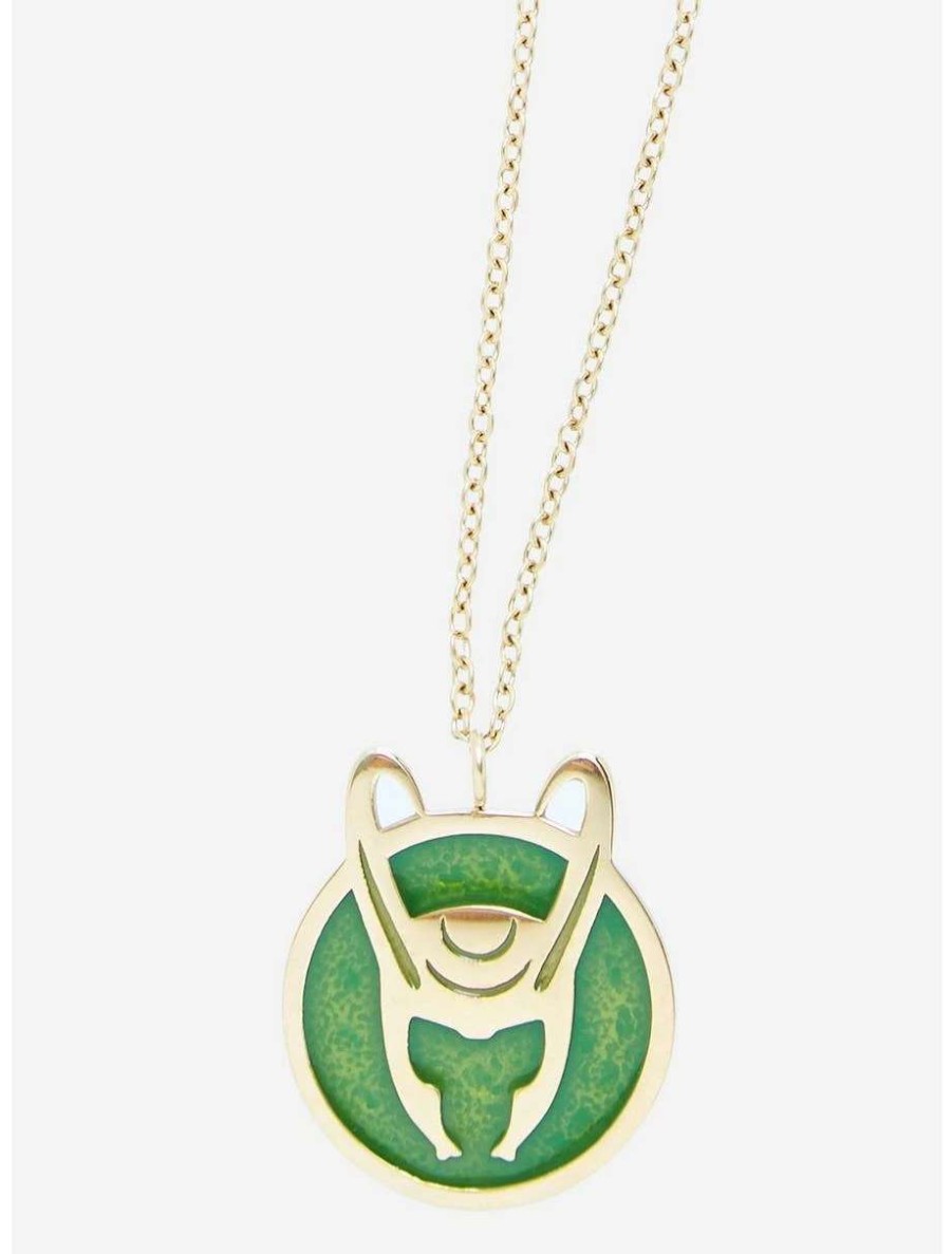 Disney Jewelry * | Disney Jewelry Marvel Loki Helmet Symbol Pendant Necklace