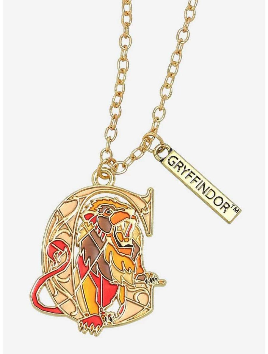 Necklaces * | Necklaces Harry Potter Gryffindor Lion Stained Glass Necklace Boxlunch Exclusive